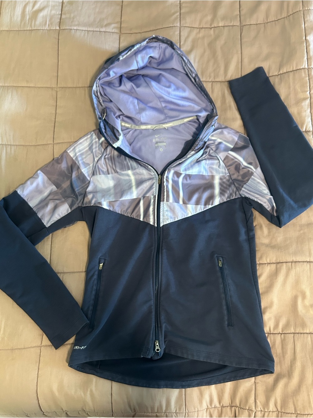 Nike Hooded Zip Jacket in Navy and Lavender Print